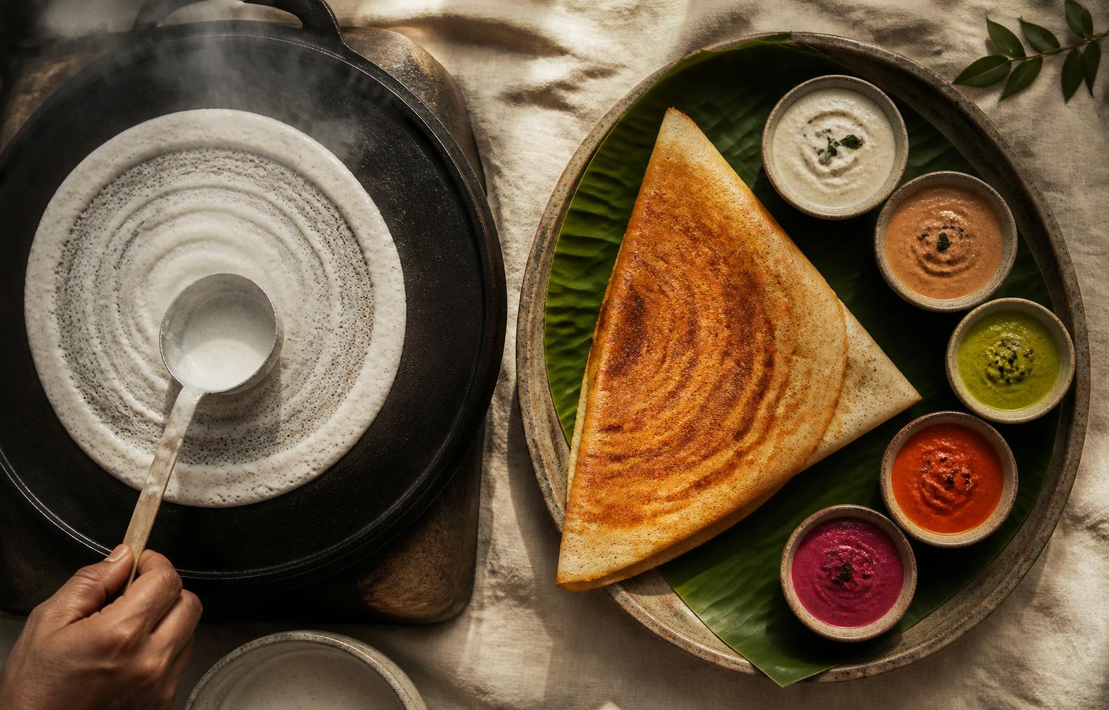 Fresh dosa served with authentic South Indian chutneys